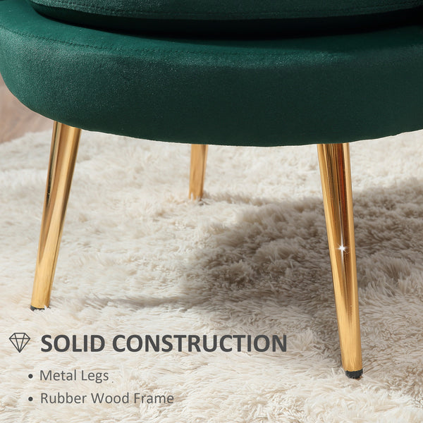Fauteuil d'appoint lotus en tissu velours avec pieds en métal doré, vert foncé