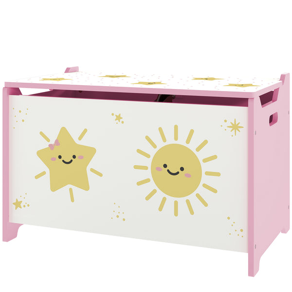 Children's toy box with lid, safety hinges and grooved handles, pink