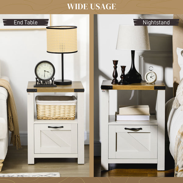 Table d'appoint style farmhouse avec rangement, blanche