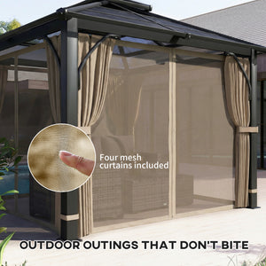 Gazebo rigide 10' x 10'  avec toit double en polycarbonate avec moustiquaire et rideaux, kaki