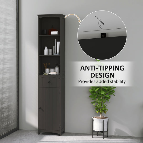 Meuble de salle de bain haut avec étagères et tiroirs