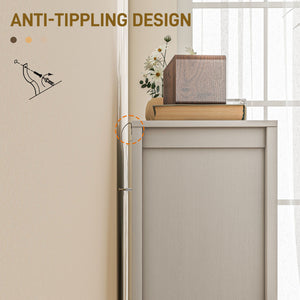 Buffet de cuisine avec porte coulissante de style grange et étagères réglables, aspect bois blanc.
