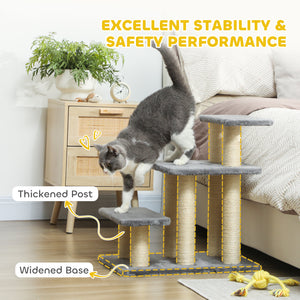 Cat stairs with 2 sisal scratching posts, white and grey
