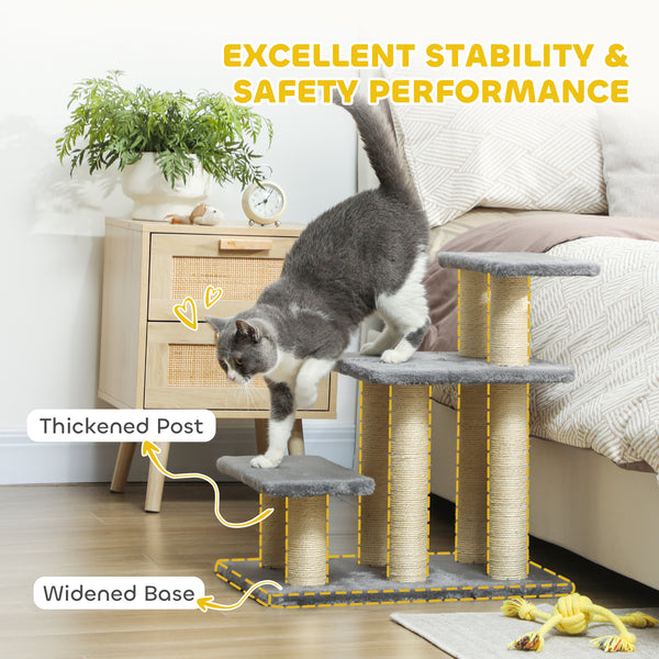 Cat stairs with 2 sisal scratching posts, white and grey