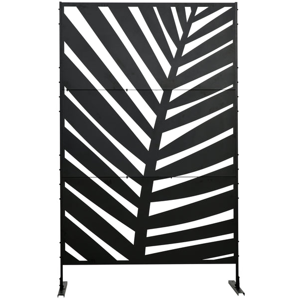 Paravent d'extérieur en métal avec support et vis d'expansion, motif feuille de bananier