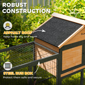 Outdoor hutch with run, removable plastic tray, asphalt roof and access ramp
