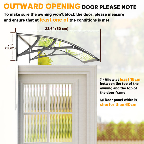 Auvent de porte et fenêtre de 3,6 x 2 pieds, transparent
