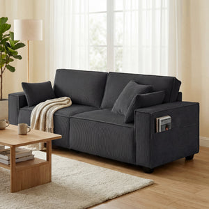 3-seater sofa, modern corduroy upholstery, dark gray