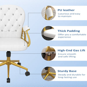 Office chair in tufted velvet, cream and gold