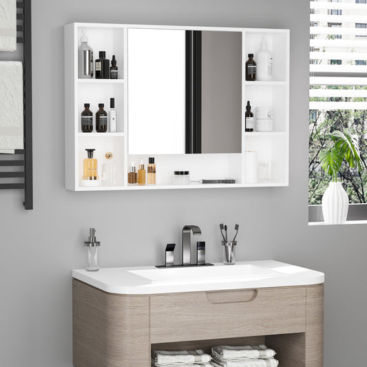 Armoire à pharmacie murale avec porte miroir simple, étagères et placard de rangement, blanche