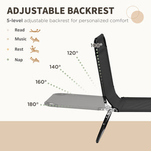 Set of 2 Folding Outdoor Lounge Chair, Sun Tanning Chairs with Reclining Back, Breathable Mesh for Beach Patio, Black