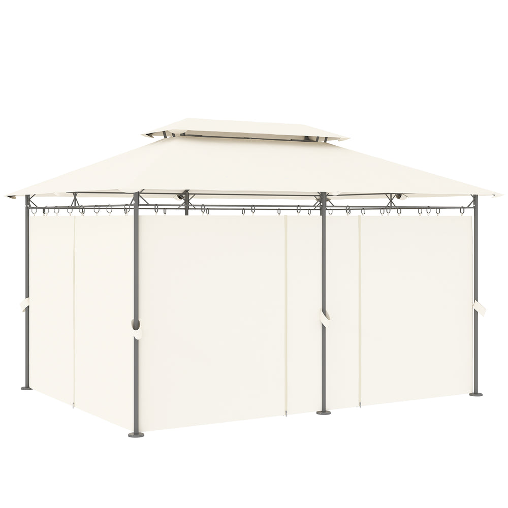 Tonnelle de jardin 10' x 13' à double toit, avec rideaux, blanc crème
