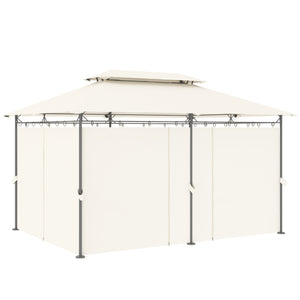 Tonnelle de jardin 10' x 13' à double toit, avec rideaux, blanc crème