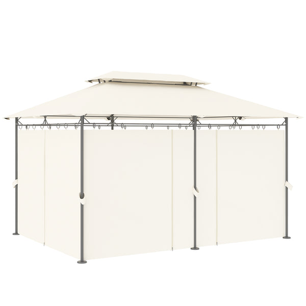 Tonnelle de jardin 10' x 13' à double toit, avec rideaux, blanc crème