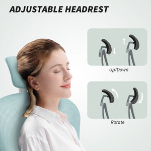 Chaise de bureau en maille avec appui-tête réglable, soutien lombaire 4D, accoudoirs relevables, vert clair
