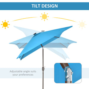 9.7-foot rectangular parasol with crank and LED lighting, turquoise