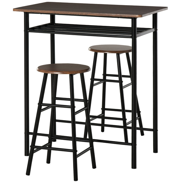 3-piece high table set including a storage shelf and a footrest in metal, black and oak. 