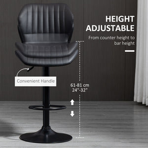 Lot de 2 tabourets pivotants et réglables en cuir PU avec base chromée et repose-pieds, noir