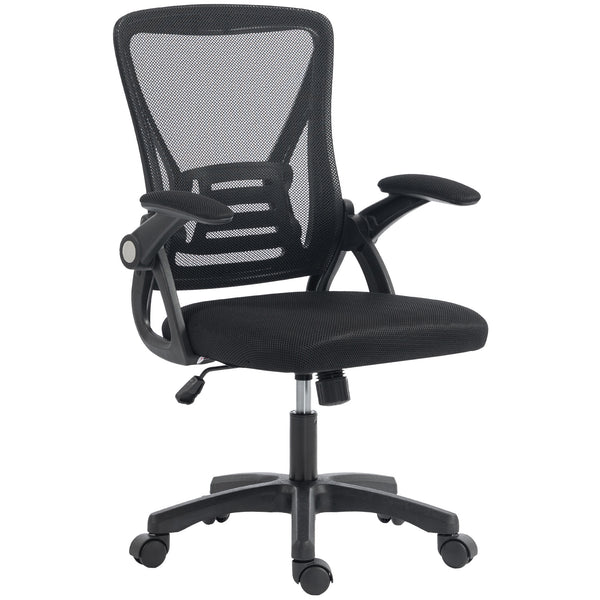 Chaise de bureau en filet à accoudoirs relevables, noire