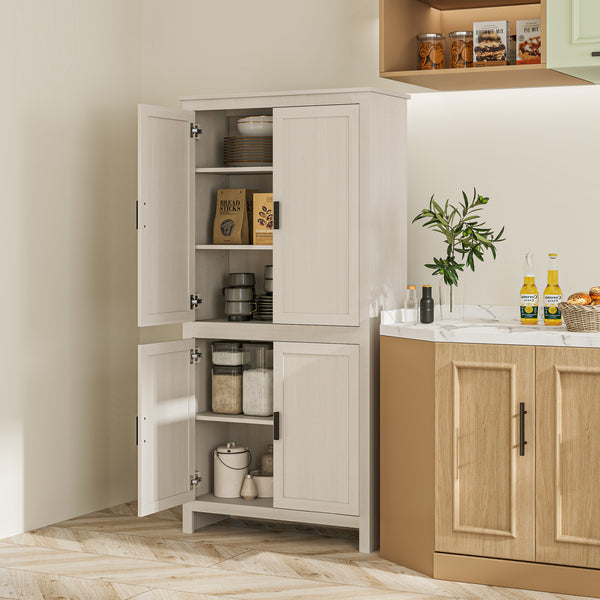 Meuble de rangement avec 4 portes et 3 étagères réglables, blanc antique