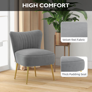Lot de 2 fauteuils en velours avec pieds en acier doré et dossier capitonné, gris