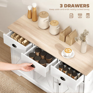 Country-style buffet, with 3 sliding doors and 3 drawers, white, ideal for the living room and kitchen.