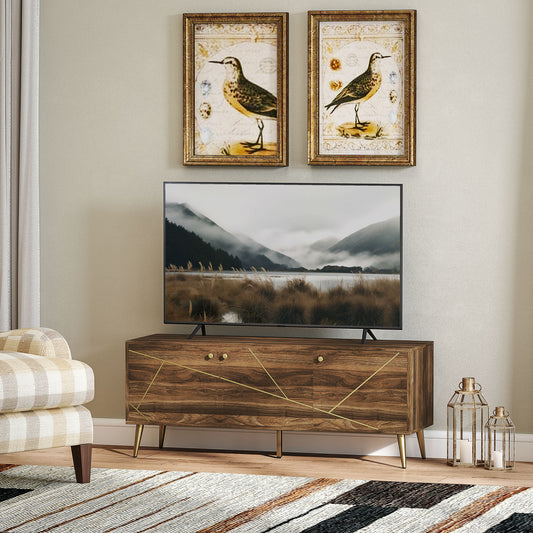 HOMCOM Modern TV Stand for TVs up to 60 inches, with Adjustable Shelves and Cable Management for Living Room, Rustic Brown
