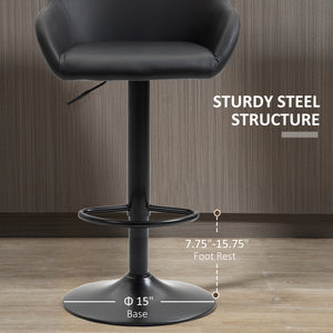Set of 2 adjustable bar stools in faux leather, black.