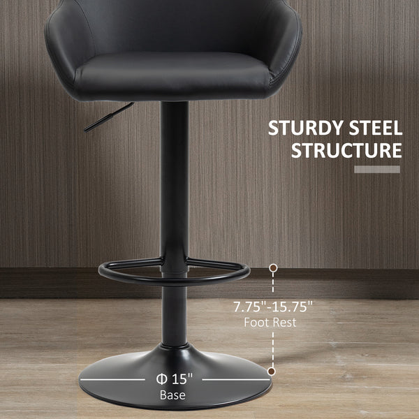 Set of 2 adjustable bar stools in faux leather, black.