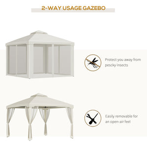 10' x 10' Patio Gazebo Outdoor Pavilion 2 Tire Roof Canopy Shelter Garden Event Party Tent Yard Sun Shade Steel Frame w/ Mosquito Netting Cream White