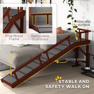 Wooden access ramp with non-slip mat and removable safety barriers