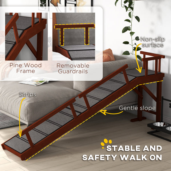 Wooden access ramp with non-slip mat and removable safety barriers