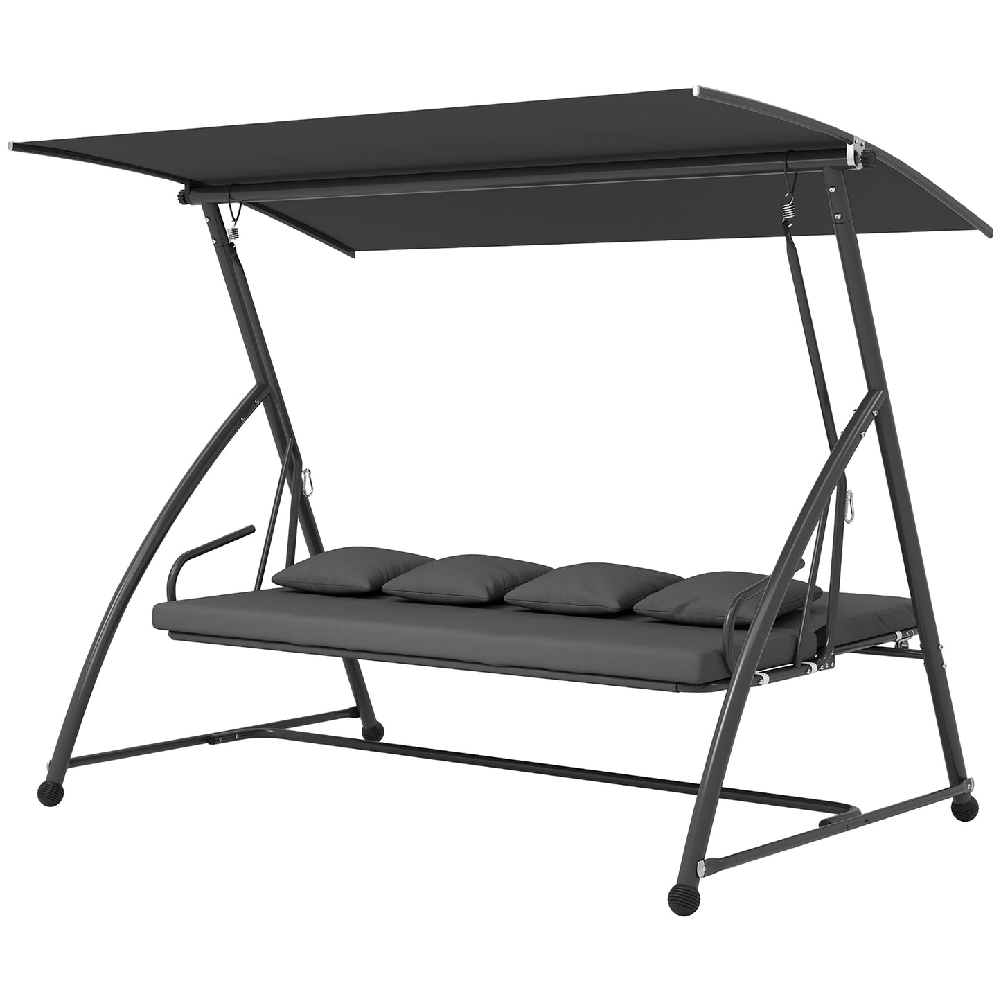 Outsunny Patio Swing Chair, 3 Person Convertible Hammock, Outdoor Swing Lounge Bed, Cushioned with Tilt Canopy, Dark Gray |