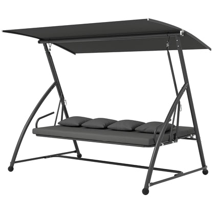 Outsunny Patio Swing Chair, 3 Person Convertible Hammock, Outdoor Swing Lounge Bed, Cushioned with Tilt Canopy, Dark Gray |