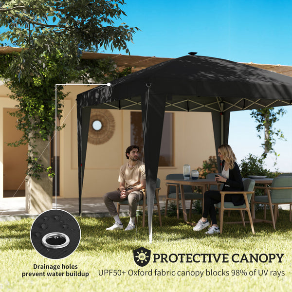 Abri pliant 10 x 10 avec éclairage central, protection UPF 50+, télécommande, noir