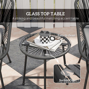 Ensemble bistro 3 pièces en résine tressée avec table à plateau en verre, noir