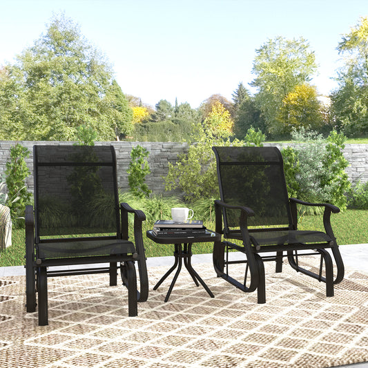 Outsunny 3PCs Gliding Rocking Chair &amp; Bistro Tea Table Set, Black |