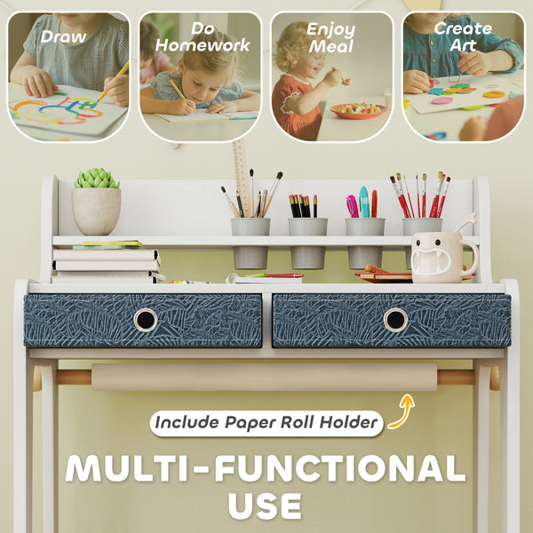 Ensemble table et chaises avec étagère de rangement et tiroirs, blanc