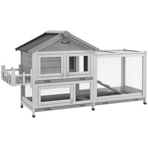 Clapier en bois avec toit ouvrant et coffre de rangement, gris
