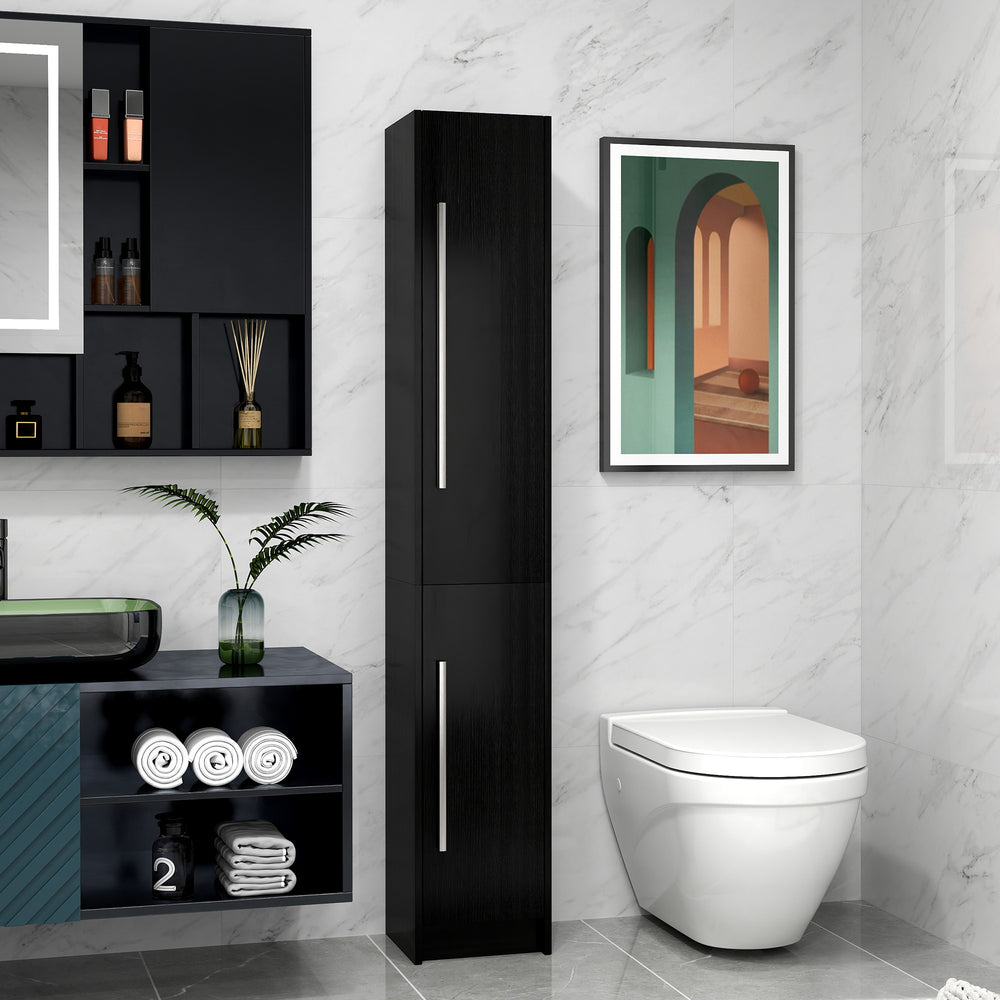 Meuble de rangement de salle de bain avec étagères réglables, organiseur de salle de bain, grain de bois noir