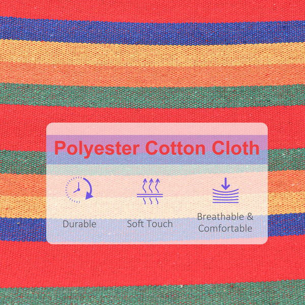 Cotton Hammock Portable Soft Swing Sleeping w/ Headrest & Side Pocket Deluxe Swing Chair for Beach, Yard, Bedroom, Patio, Porch, Indoor, Outdoor, Rainbow Stripes