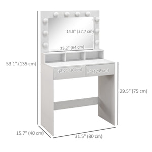Coiffeuse avec miroir à éclairage LED et tiroirs, blanche