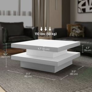 Table basse carrée avec 7 lumières LED et télécommande, blanche