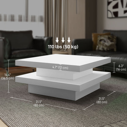 Table basse carrée avec 7 lumières LED et télécommande, blanche