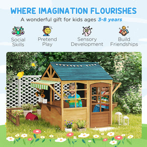 Cabane de jeu d'extérieur pliable en bois avec porte fonctionnelle, protection contre la pluie, tableaux noirs, marron
