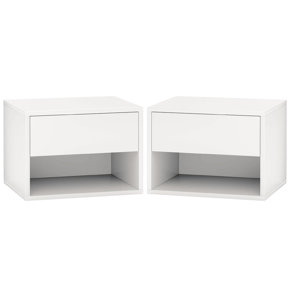 Lot de 2 tables de chevet flottantes, fixation murale avec tiroir, blanc