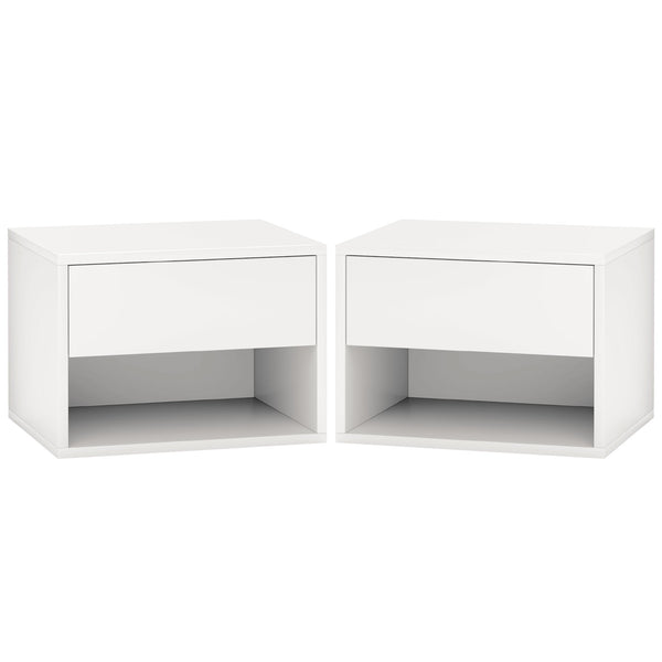 Lot de 2 tables de chevet flottantes, fixation murale avec tiroir, blanc