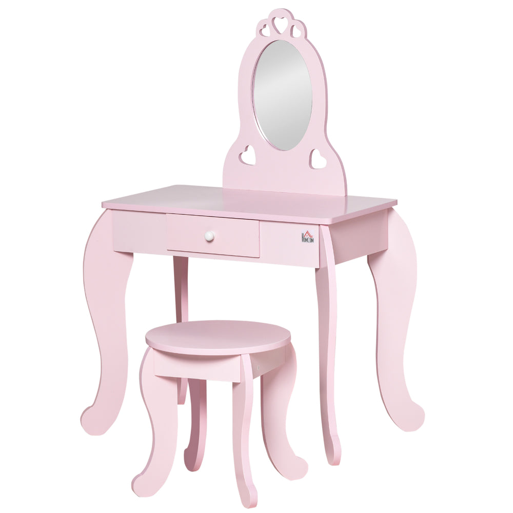 Coiffeuse pour enfants avec miroir et tabouret, rose
