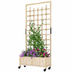 Jardinière en bois avec treillis sur roulettes