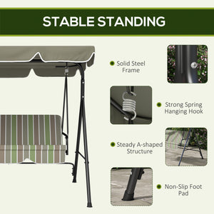 3-Seater Outdoor Porch Swing with Adjustable Canopy, Patio Swing Chair for Garden, Poolside, Backyard, Green and Brown